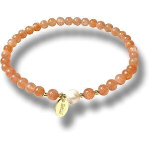 4Mm Natural Sunstone Feldspar Gemstone Beads Stretch Bracelet For Women, With
